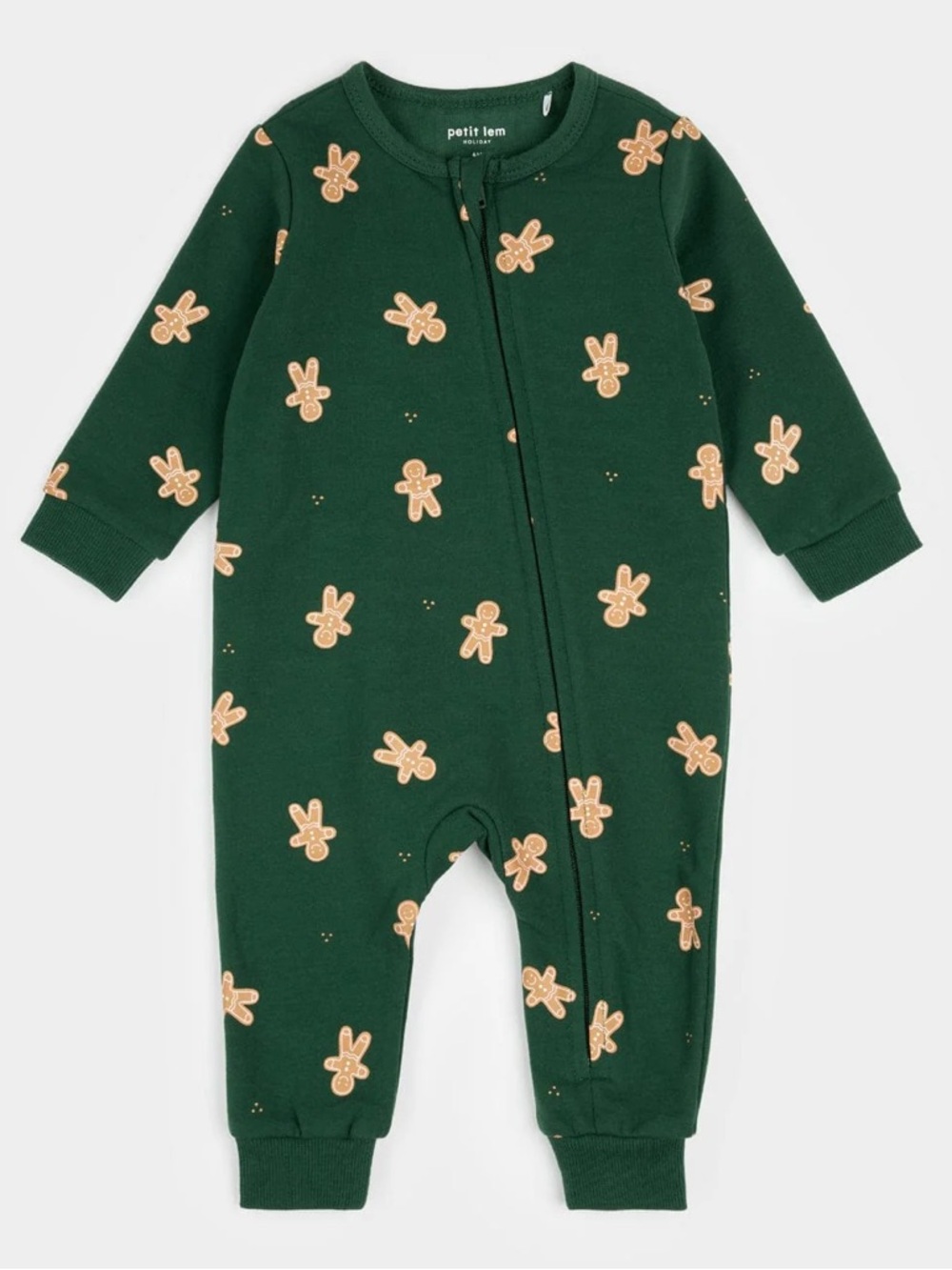 Petit Lem • NWT Green Gingerbread Print One-Piece Pajamas Christmas pjs family